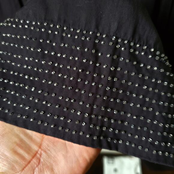 Talbots A Line Pleat Beaded Black Cotton Skirt 18 Preppy Career Modern Cocktail - Picture 2 of 11